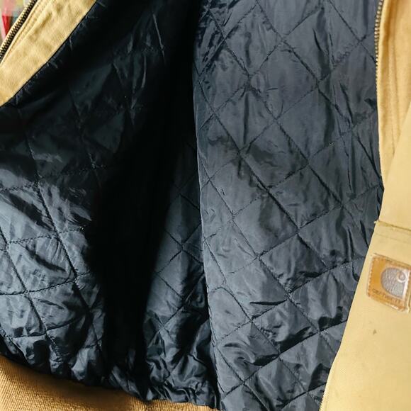 CARHARTT Brown Canvas Hooded Black Quilted Lining Bomber Work Jacket Size XL - Picture 10 of 11